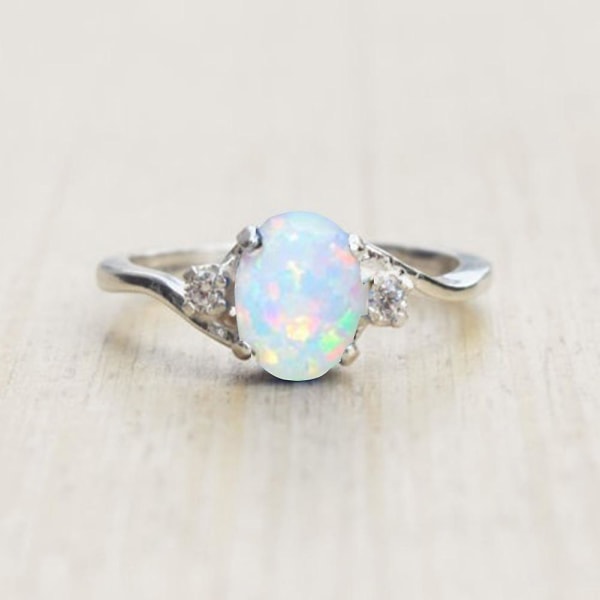 Fashion Exquisite Opal Alloy Charm Ring Women Bride Wedding Engagement Jewelry US 7