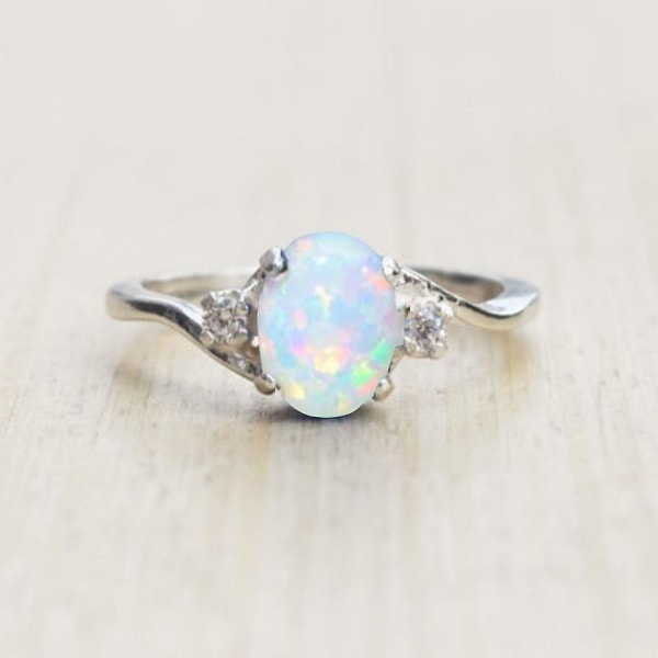 Mode Utsökt Opal Alloy Charm Ring Kvinnor Brud Bröllop Engagemang Smycken US 7