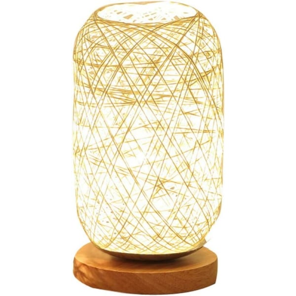 Moderne sengelampe af bambus og rattan - Moderne kreativ bordlampe med træbase - Personlig dekoration - Led-lampe