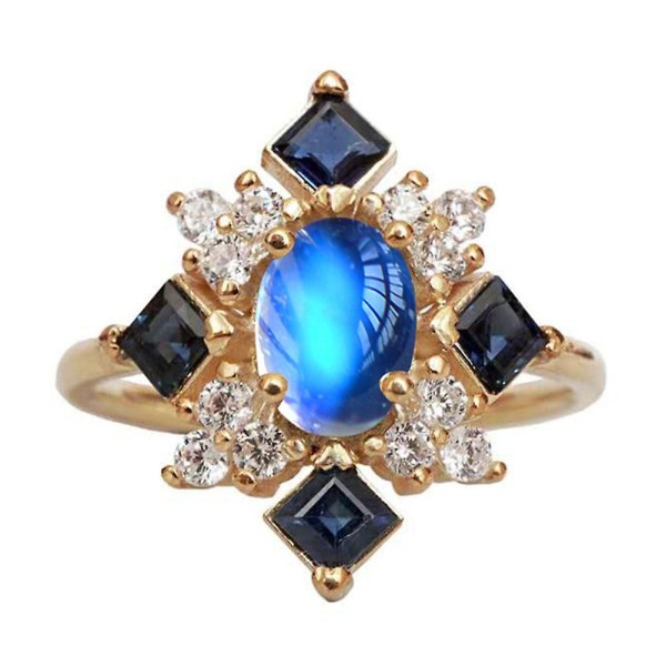 Falsk Månsstenskvadratisk Rhinestone Kvinnors Fingerring Fest Förlovnings Smycken Present US 6