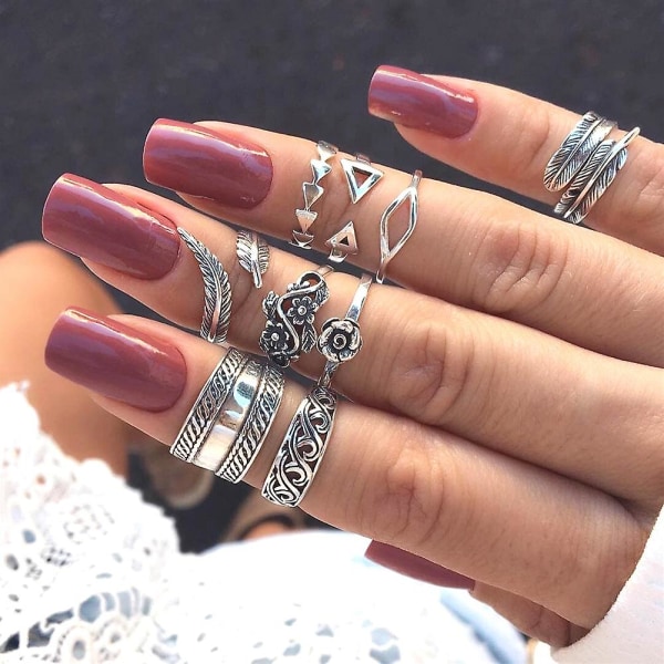 9 stk Vintage Kvinners Hule Utskjæringsblomsterblader Åpen Knuckle Ringsett