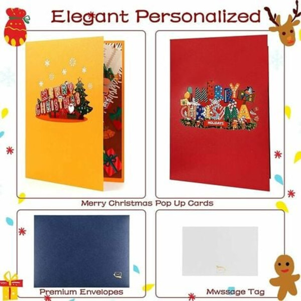 Paket med Merry Christmas Pop Up-kort, 14 x 20 cm handgjorda 3D-julkort Pop Up-julkort med kuvert a