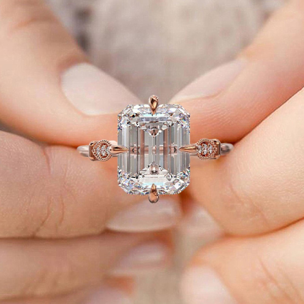 Klassisk Damring Roséguld Inlagt Falsk Kristall Finger Ring Smycken Tillbehör US 8