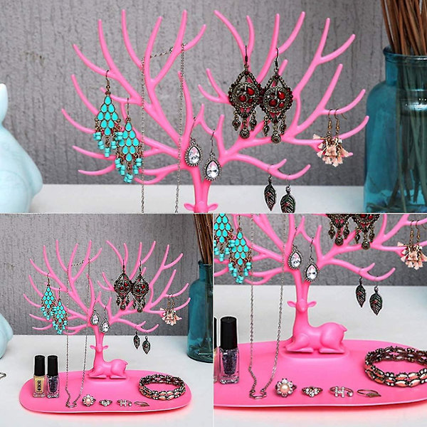 Plastik Smykketræ Display Stativ, Hjortetræ Smykke Display Stativ Ørering Halskæde Holder Smykke Opbevaring Holder Stativ, Pink