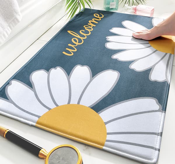 Liten Daisy Hemtryckt Badrumsmatta - Ljusblå 40*60cm