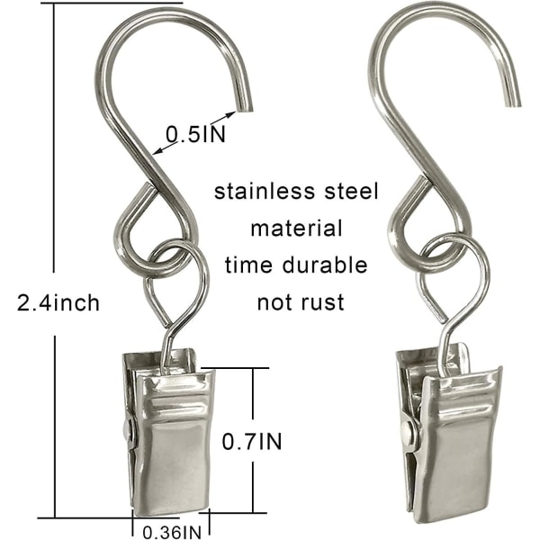 Rostfritt stål S-krokar Gardinklämmor, 50-pack hängande festljusklämmor, hängare Ränna Foto Campingtält, Konsthantverksvisning, Trädgårdsgårdar In