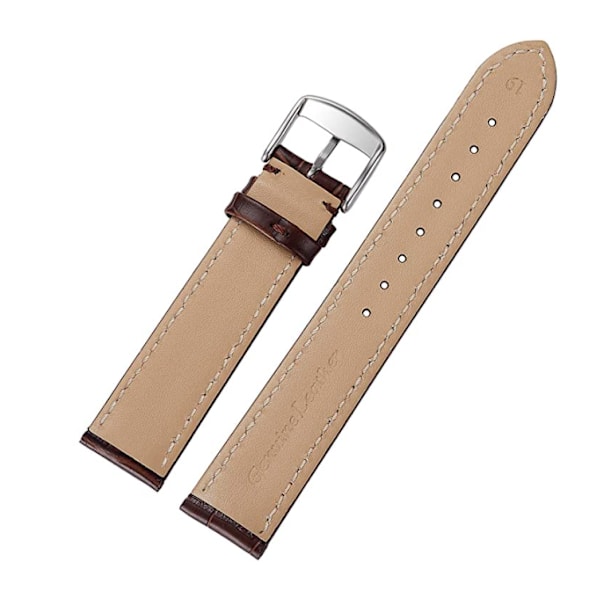 Läderklockarmband för män - Snabbfjäderrem med spänne i rostfritt stål - Vattentätt kalvskinn —1.3brun, silverspänne,