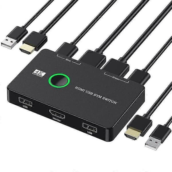 KVM Switch 2-Port Box USB og HDMI-kompatibel switch til 2 computere Del tastatur mus printer a [DB]