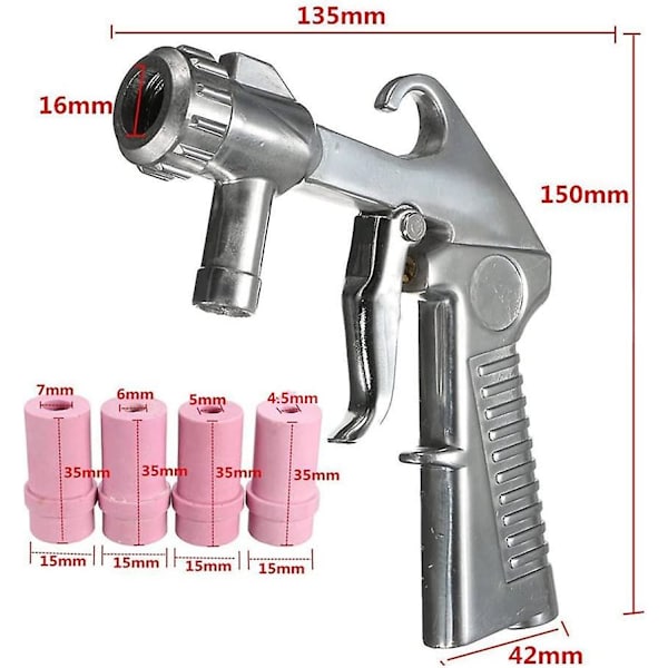 Sandblästringsset, Luftsifon Sandblästare, Gravity Feed Spraypistol med 4 Keramiska Munstycken, Abrasiv Blästring Sandblästare Matning Blast Gu
