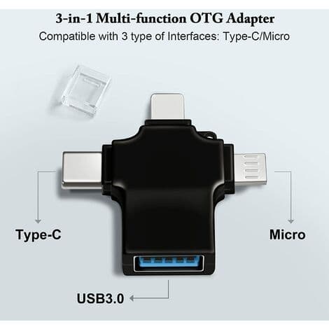 OTG USB 3 til Universal Adapter, Micro/USB C til USB 3.0 Adapter, Kompatibel med Mobiltelefon/Computer, Understøtter USB Flash