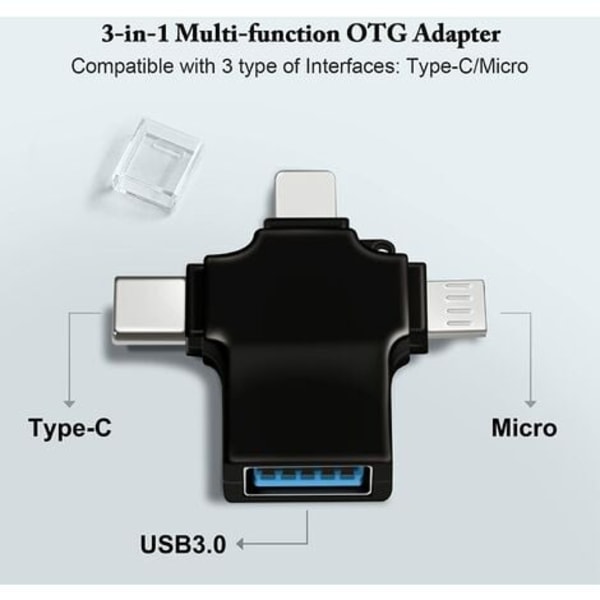 OTG USB 3 till Universal Adapter, Micro/USB C till USB 3.0 Adapter, Kompatibel med Mobiltelefon/Dator, Stöder USB-minne