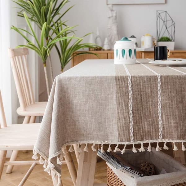 Bordduk Beige Lin Rektangulær Vintage Dekorasjon Bord
