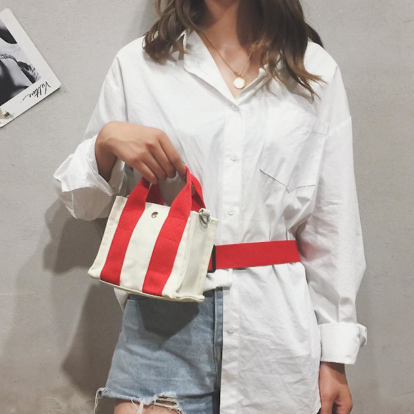 Damväska Nytt Tvåändamåls Canvas Kvadratisk Väska Koreansk Version Kontrastfärg Enkelsidig Messenger Handväska Mjuk Canvas Väska A916-292 Red