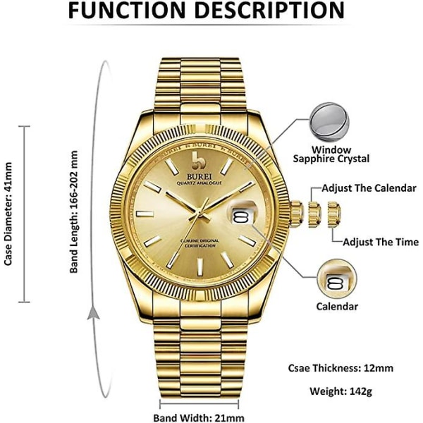 Watch Quartz Watch Date Display Crystal Ljusande och rostfritt stålarmband