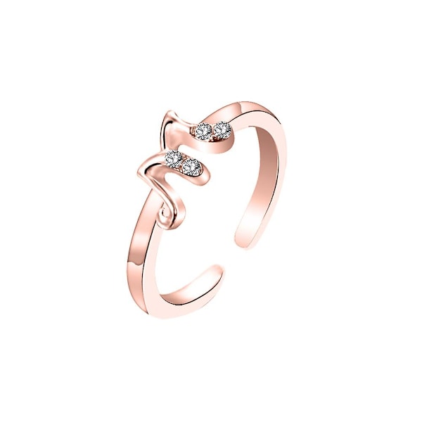 Muodin naiset yksinkertainen A-Z englanninkielinen aakkosten kirjain strassinen avoin sormus koru Rose Gold C