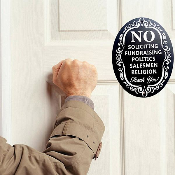 2 st. "No Soliciting" Insamlings Skylt Hemma Affärsdörr Plåt Trähantverk Ornament