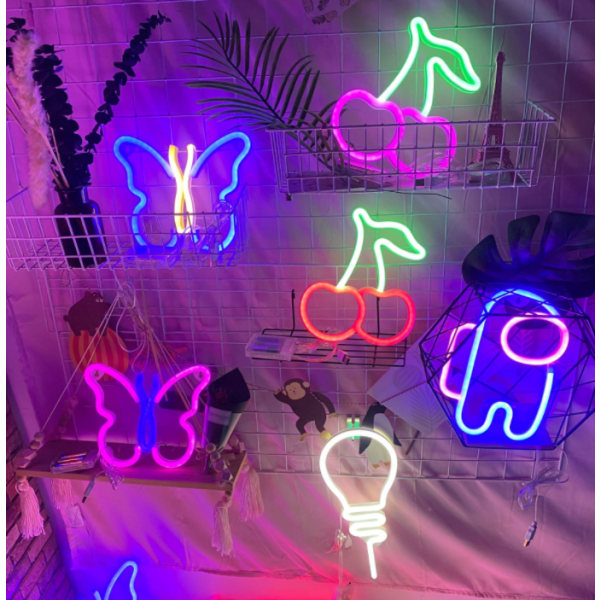 LED neonlys, kreativ neon soveromsdekor bakgrunnslys (flammegul)