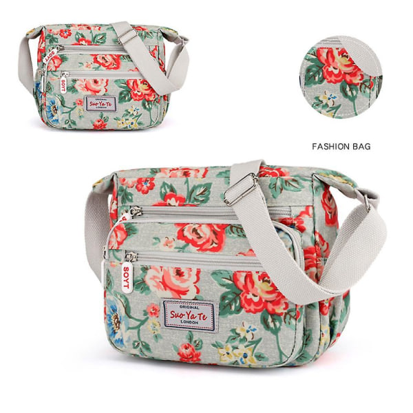 Afslappet Nylon Blomster Skuldertaske Til Kvinder Crossbody Taske Messenger Tasker Rejsetaske Med Justerbar Rem Vandafvisende A916-342 E