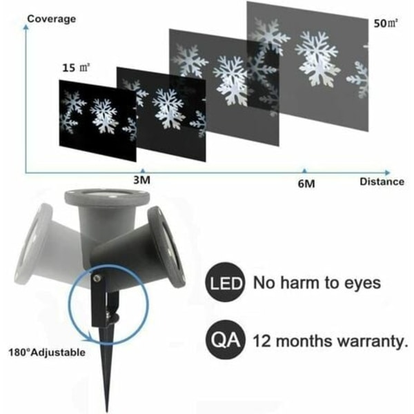 Juleprojektor LED Snøflak Lampe Vanntett Lys for Utendørs Innendørs Jul Fest Hagebelysning Dekorasjon, Hvit S