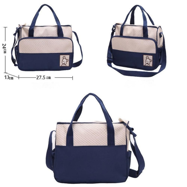 Femdelt Mummy Bag stelleveske Multifunksjonell Reise Vanntett Mummy Bag, fødselsomsorgsvesker med stor kapasitet og flere lommer A916-01 Dark blue