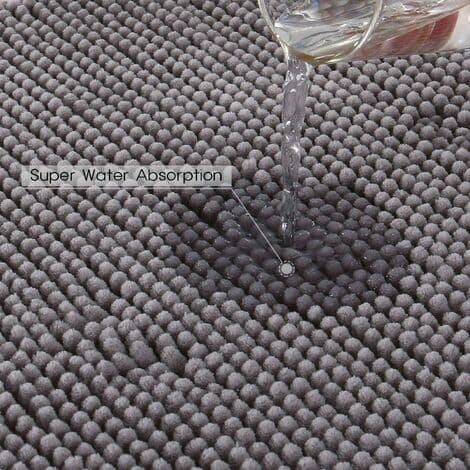 Skridsikker absorberende bademåtte 80 cm x 50 cm Chenille mikrofiber brusemåtte til badeværelse, grå
