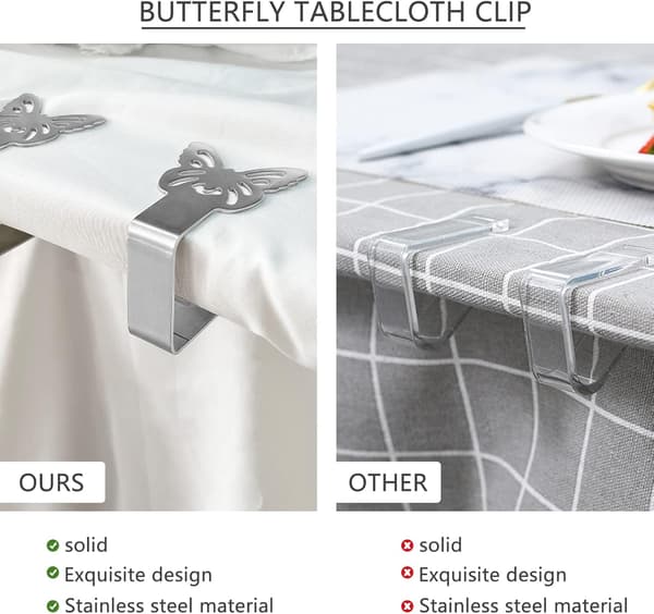 8 stycken silverfjärils bordsduksklämmor justerbara bordsdukar