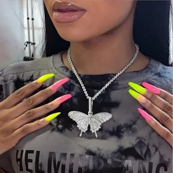 Krystall Butterfly Choker Halskjede Rhinestone Anheng Halskjeder Kjede Glitrende Butterfly Smykker Motefest Tilbehør For Kvinner Og Jenter White K