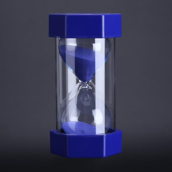 1 stk. blå timeglas timer, faldfast, 60 minutters læring