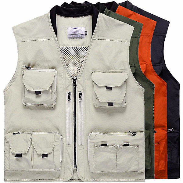 Mænds Sommer Udendørs Arbejde Fiske Rejse Vest Med Lommer Sommer Tynd Mesh Vest Rice M