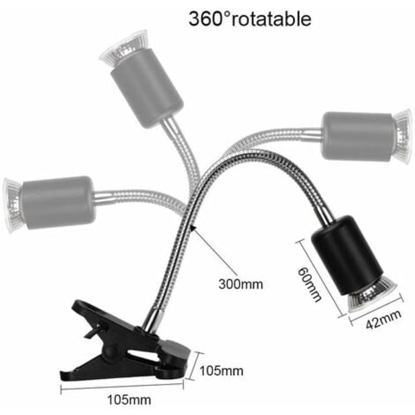 Skildpadde Varmelampe, 1 x 50W UVA UVB Pærer, Infrarød Terrarium Varmelampe Klemmelampe med 30CM Svanehals Lampeholder til R