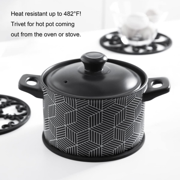 Teapot Kitchen Trivet - Non-Slip Heat Resistant Modern Kitchen Hot Pad Pot And Griddle Black Trivet Set Of 3