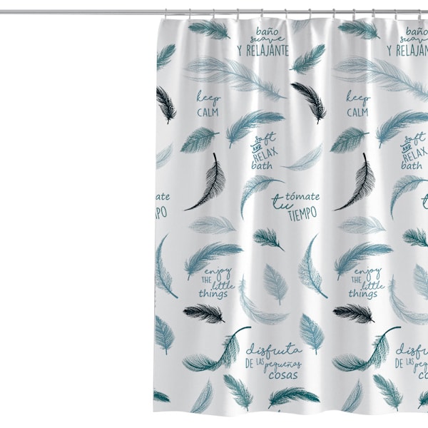 Blå Plume Fjederprint Bruseforhæng (132g) 150B*180H CM