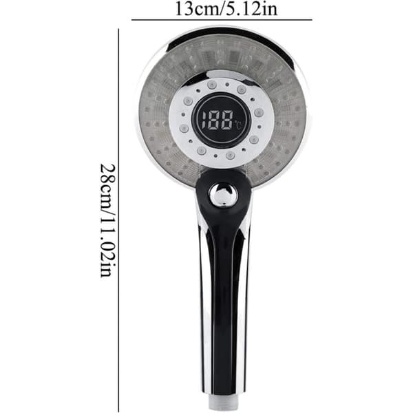 3-farvet LED-brusehoved – Digital temperaturvisning – Vandbesparende – 3 spraytilstande