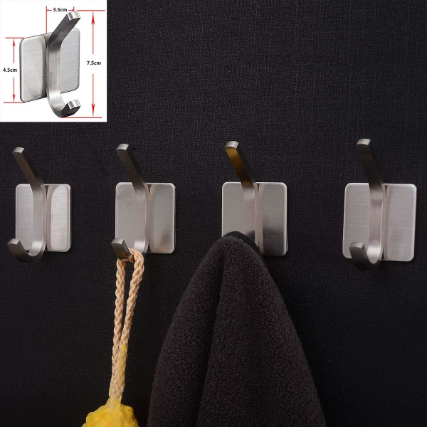 Handdukskrok, 3m Krokar, självhäftande Krokar Badrum, Självhäftande Klädkrok Stick On Vägg Rostfritt Stål Borstad 4-pack