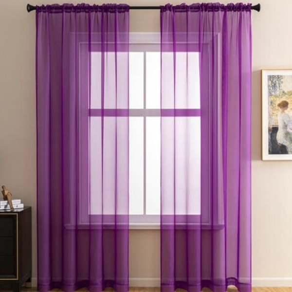 Voile Curtain Purple 140x160 cm Soft Short Curtain Rod Pocket Ready to Hang Semi-Sheer Indoor Voile Curtains Set of 2 Cu