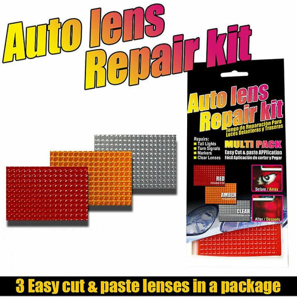 Auto Lens Repair Kit Multi-pak Bil Lys Sprekk Reparasjonsfilm Forlykter Baklykter Reparasjonsverktøy 3 stk Leveres Med Rød Amber Klar Farger