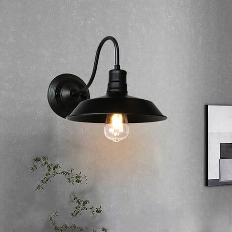 Retro industriel væglampe metalskærm E27 lampe til soveværelse stue bar sort - sort