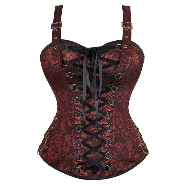 Naisten Korsetti Bustier Seksikäs Alusvaatteet Goottilainen Tyyli Jacquard Olkahihna Vetoketjulla Overbust Corselet Top Pluskoko Juhla Klubi Brown 4XL