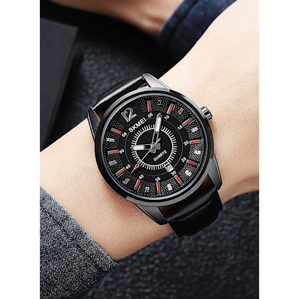 Mænds Vandafvisende Nyt Mode Læderur - Sort - 49mm