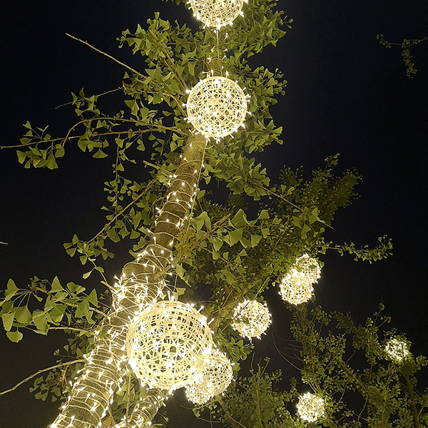 led kula slips ljus, utomhus träd hängande ljus sträng, landskapsbelysning sepak takraw träd lampor, regntät järn ram ljus boll (150MM),