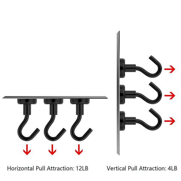 Vahvat magneettiset koukut, raskaskäyttöön, 12 lb, risteilyhytteihin, keittiöön, jääkaappiin, grillivälineille, avaimille, metallille, neodyymimagneetti, ripustin, musta, 12 kpl