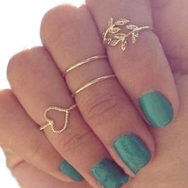 4 st Kvinnors Mode Rhinestone Hjärta Blad Knuckle Midi Band Ringar Smyckesset