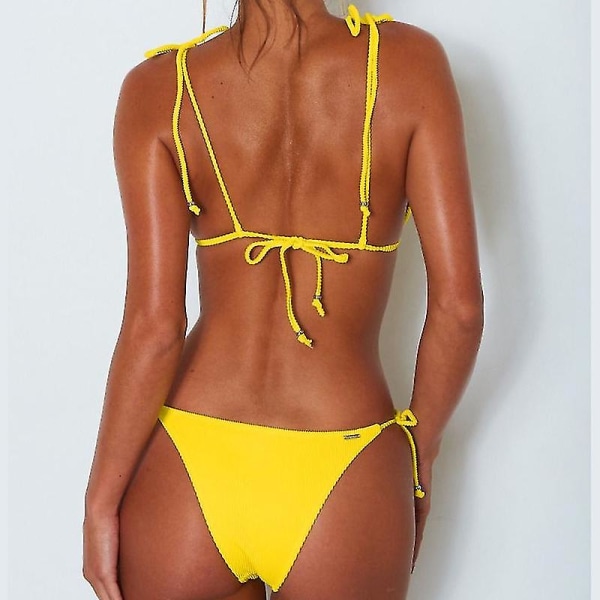kvinnor Push-up Vadderad Bikini Set Strappy Baddräkt Beachwear Badkläder Baddräkt Yellow S