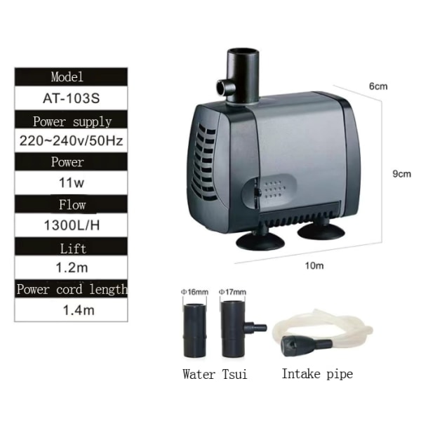 Dränkbar pump, liten ultratyst och vattenomvandlande cirkulationspump (AT-103S,11W),