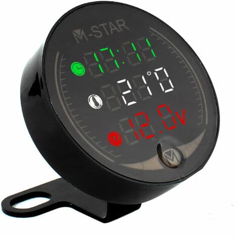 In 1 MTB Voltmeter + Elektronisk Ur + Termometer + Stopur Digital LED Temperatur Spændingstester, Sort