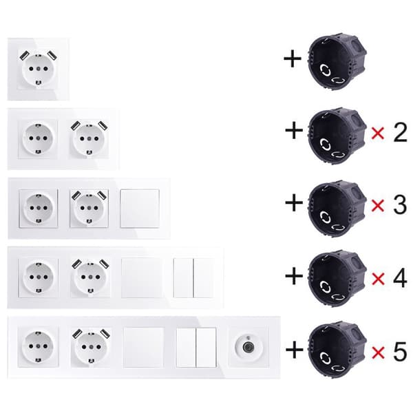 USB-C Mosaic Ytmontering med Täckplatta + Stativ - Infälld Kontakt med Infällbar Bakpanel - Vit