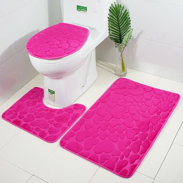 Flonel gulvmåtte, toiletsæde, toiletmåtte, badeværelsesmåtte, tre dele, A12,