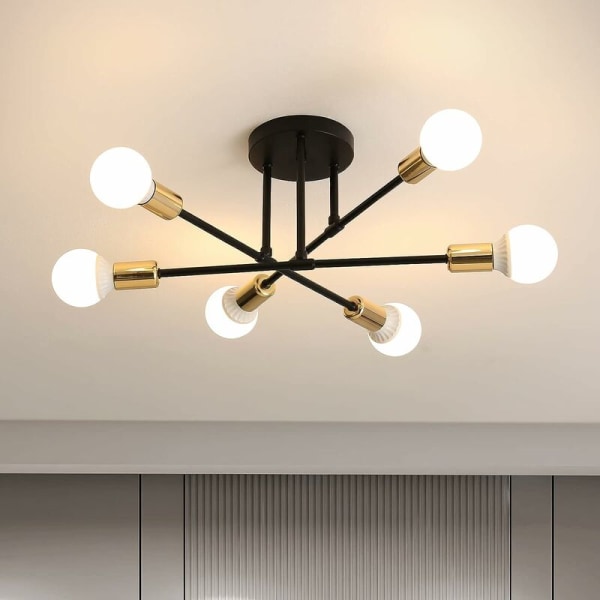 Moderne taklampe, 6-lamper vintage lampe, industriell lysekrone E27 pendellampe for stue soverom kjøkken，Indo