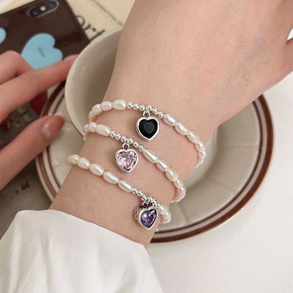 Armband 925 Silver Smycken Hjärta Stud Mode Smycken Ac8169 C305