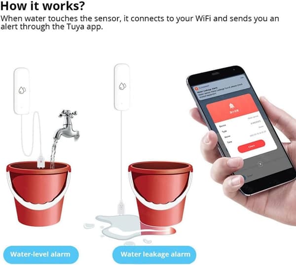 Tuya WiFi Läckagedetektorsensor, Översvämningsläckagesensor, Smart Life Skyddslarmsystem med Appkontroll